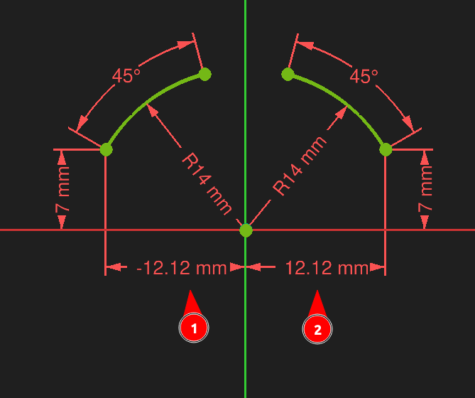 FreeCAD sketcher workbench two solutions for the same constrained arc example fixed